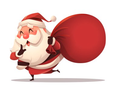 Noel Baba Büyük Kırmızı Hediyeler Çuvalıyla Sessizce Yürüyor