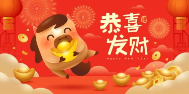 Mutlu Çin Yeni Yılı. Atın Refah Yılı. Yeni Yıl Dekorasyonlu Şirin At