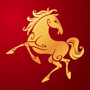 Çin Geleneksel Kağıt Kesimi Sanat Şablonu At Sembolü - Altın