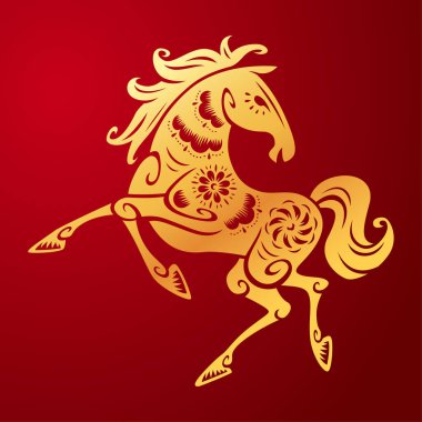 Çin Geleneksel Kağıt Kesimi Sanat Şablonu At Sembolü - Altın
