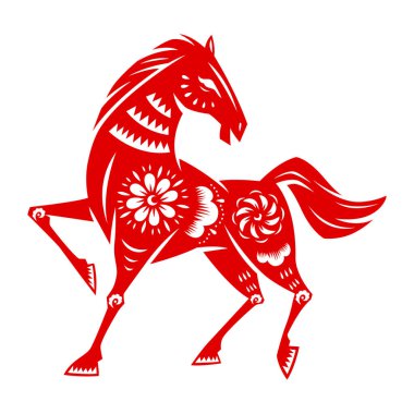 Çin Geleneksel Kağıt Kesimi Sanat Şablonu At Sembolü