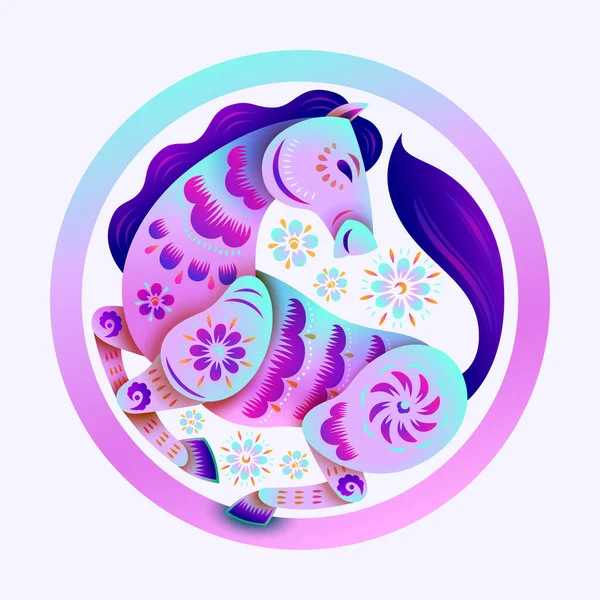 Çiçek desenli Altın At Sembolünün Çin doğulu kağıt kesimi sanatı - Neon