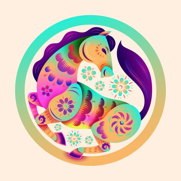 Çiçek desenli Altın At Sembolünün Çin doğulu kağıt kesimi sanatı - Neon