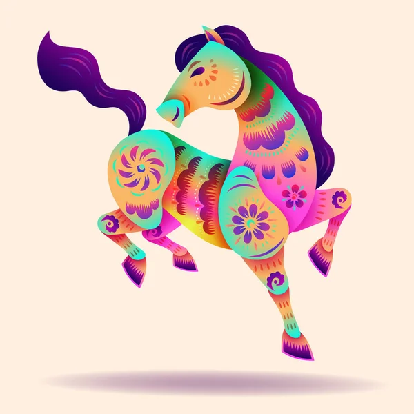 Çiçek desenli Altın At Sembolünün Çin doğulu kağıt kesimi sanatı - Neon