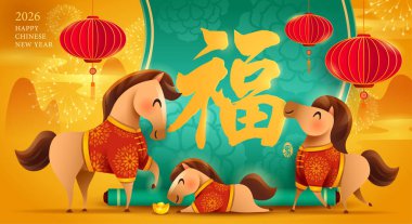 Çin Yeni Yıl Festivalinde Şirin At Ailesi