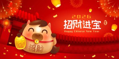 Mutlu Çin Yeni Yılı. Atın Refah Yılı. Çin Yeni Yıl Kutlaması Arkaplanı Üzerine Şirin Küçük At.