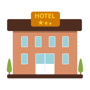 Otel rozeti, klasik, beyaz arka planda izole edilmiş üç yıldızlı otel rozeti. Otel tasarım ikonunun vektör illüstrasyonu. Vektör.