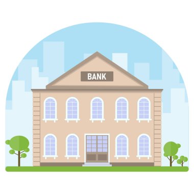 Banka binası, banka cephesi, gerçekçi banka simgesi. Vektör, tasarım illüstrasyon Vektörü