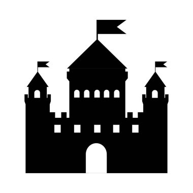 Kale ikonu, beyaz arka planda izole kale silueti. Vektör, tasarım illüstrasyonu. Vektör.