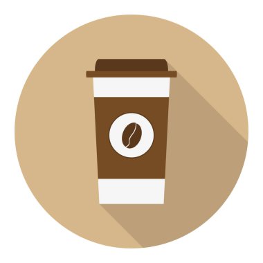 Kağıt bardak kahve, gölgeli bej arka planda izole edilmiş bir kahve ikonu. Vektör çizimi. Vektör.