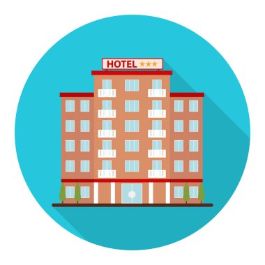 Otel, otel ikonu, gerçekçi üç yıldızlı otel. Vektör, tasarım illüstrasyon Vektörü