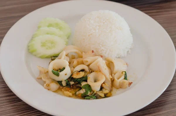 Spicy squid with rice — Stock Photo, Image