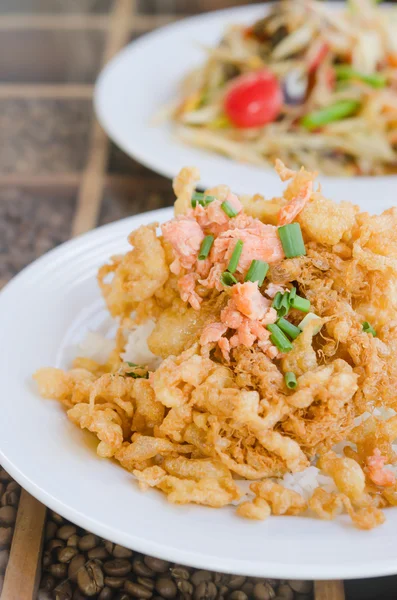 Fried crispy beaten egg omelette — Stock Photo, Image