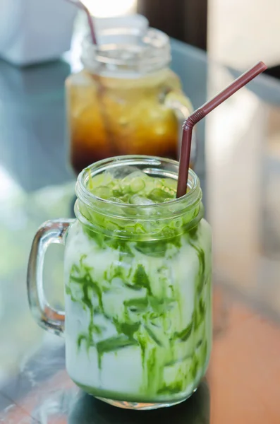 Iced milk green tea — Stock Photo, Image