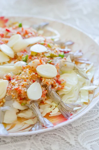 Raw shrimp in spicy fish sauce — Stock Photo, Image