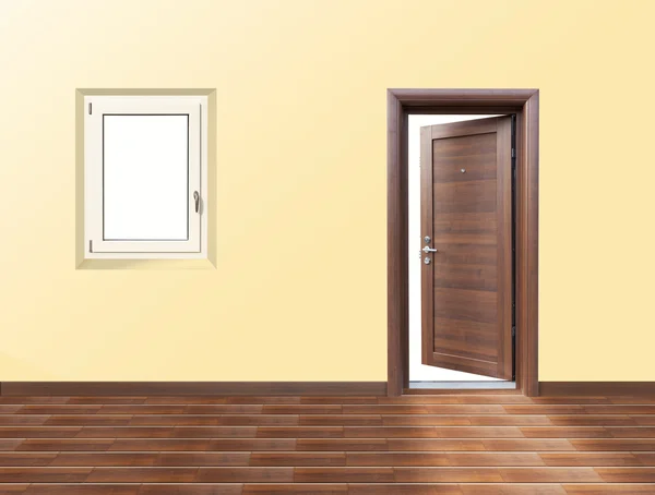 Holztür und Fenster — Stockfoto