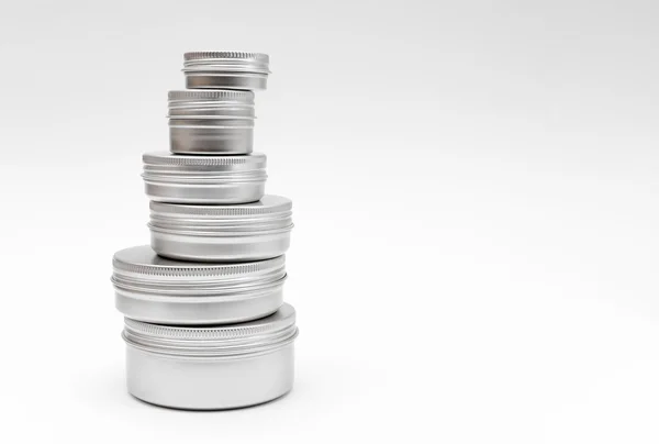Gümüş metal konteynerler kozmetikler için — Stok fotoğraf