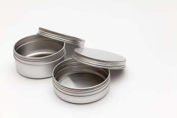 Zilveren metalen containers — Stockfoto