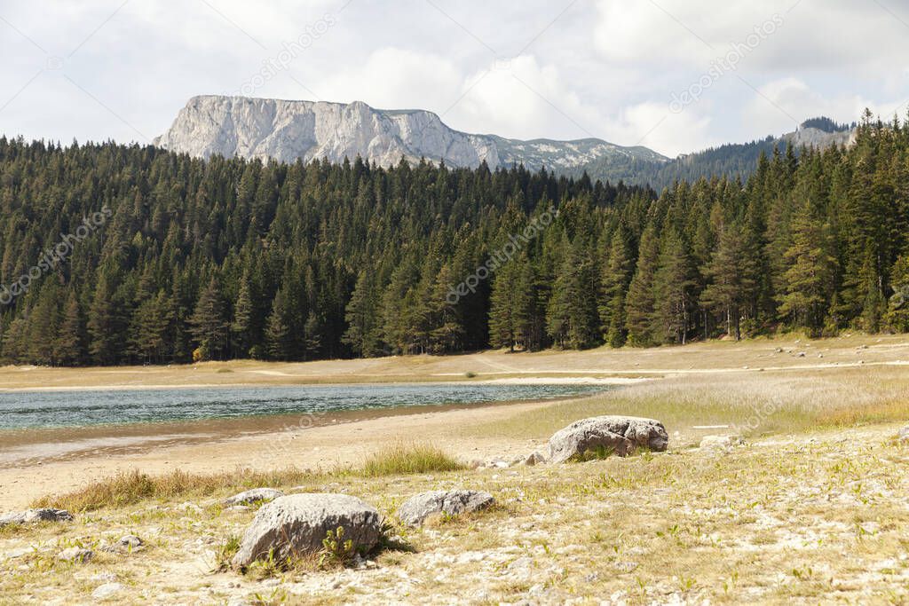 autmn mountain landscape with lake, Black Lake, Zabljak, Montenegro