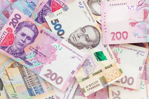 Ukrainian Money Five Hundred Two Hundred Hryvnias National Currency Corruption — Stock Photo, Image