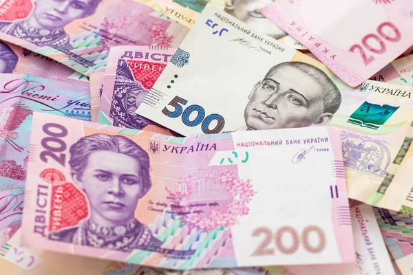 Ukrainian Money Five Hundred Two Hundred Hryvnias National Currency Corruption — Stock Photo, Image
