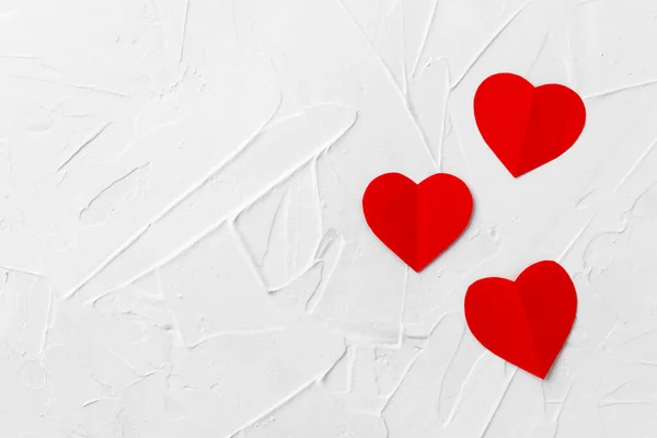 Τρεις Κόκκινες Καρδιές Papper Λευκό Στόκος Υφή Φόντο Ιδέα Του — Φωτογραφία Αρχείου