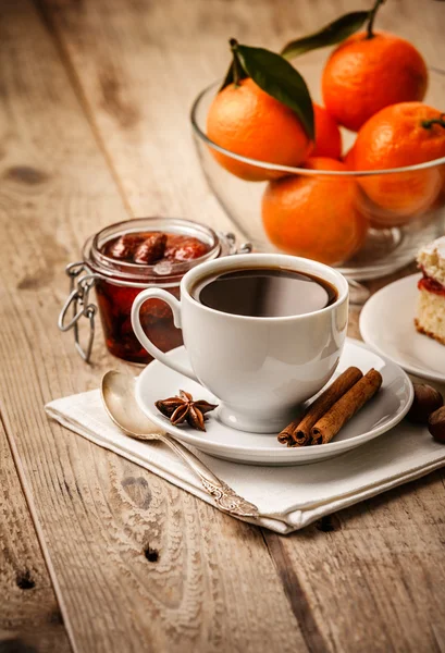 Cup coffee breakfast rustic style — Stock Photo, Image