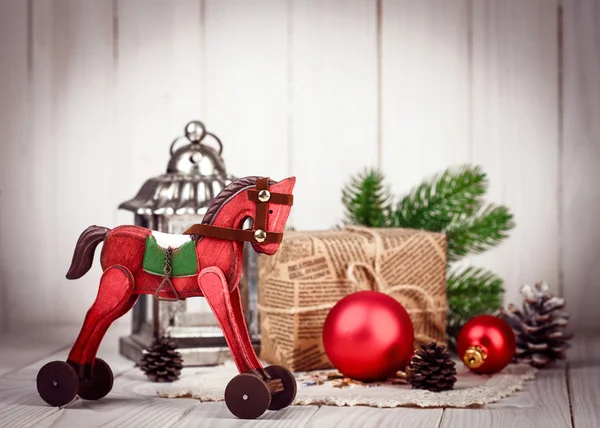 Decoración de madera de Navidad en año nuevo de estilo retro — Foto de Stock