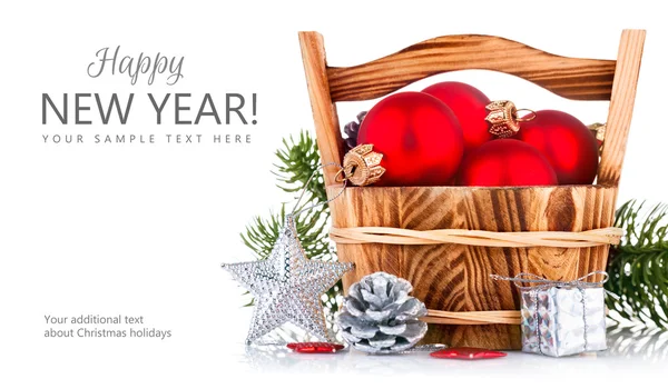 Vánoční koule s větev firtree a stříbrnou hvězdou — Stock fotografie