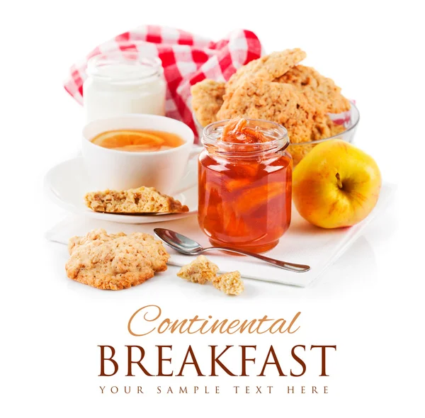 Breakfast with tea and fresh cookies — Stock Photo, Image