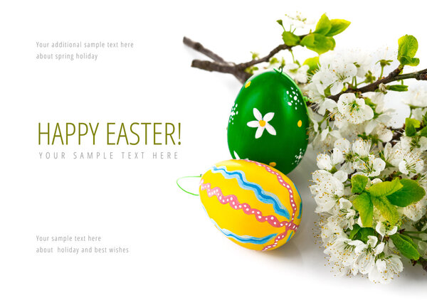Easter eggs with blooming branch
