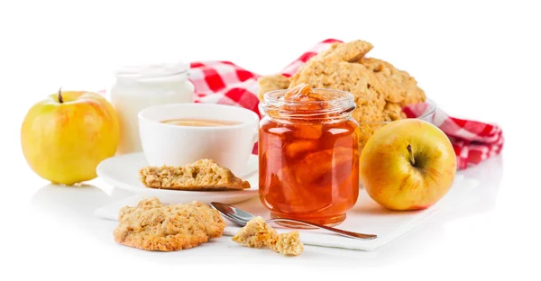 Breakfast with tea and fresh cookies — Stock Photo, Image