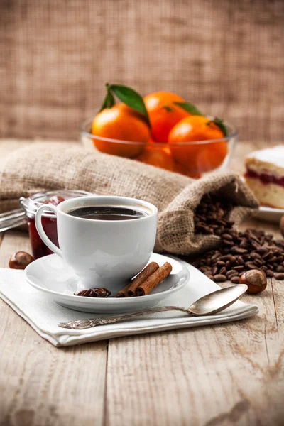 Cup coffee breakfast rustic style — Stock Photo, Image