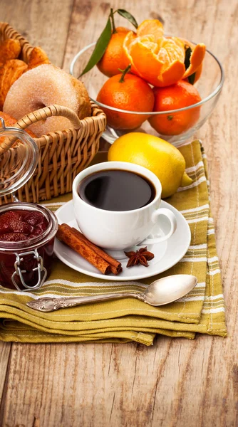 Cup coffee breakfast rustic style — Stock Photo, Image