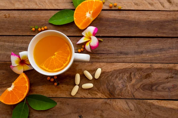Vitamin Pills Dietary Supplement Orange Vitamin Water Health Care Arrangement — Stock Photo, Image