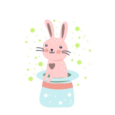 Sirkteki şapkadan şirin bir tavşan.