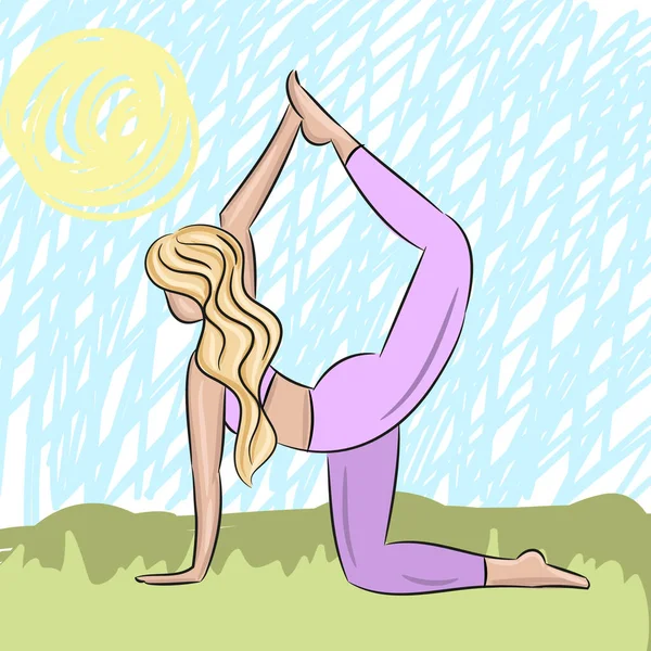 Une Fille Fait Yoga Matinal — Image vectorielle