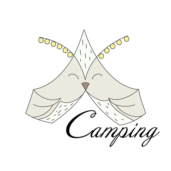 Cute Coruja Camping Sites — Vetor de Stock