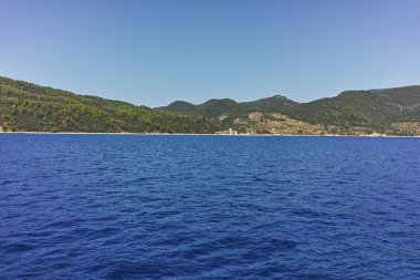 Athos Dağı 'nın Kutsal Dağ Özerk Manastırı manzarası, Chalkidiki, Yunanistan