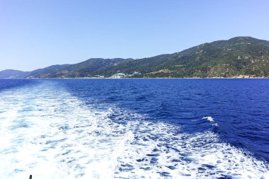 Athos Dağı 'nın Kutsal Dağ Özerk Manastırı manzarası, Chalkidiki, Yunanistan
