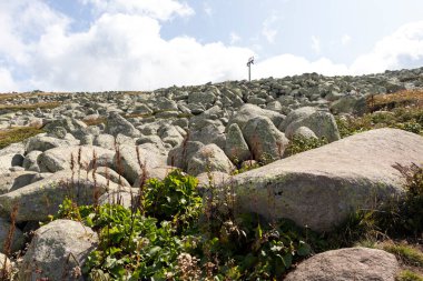 Bulgaristan 'ın başkenti Sofya' nın Vitosha Dağı 'nda Cherni Vrah için yapılan yürüyüş parkurundan sonbahar manzarası