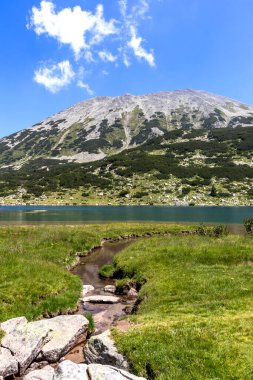 Bulgaristan 'ın Pirin Dağı ve Balık Banderitsa gölünün yaz manzarası