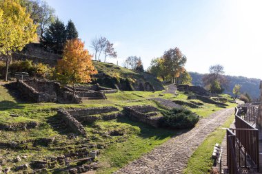 VELIKO TARNOVO, BULGARIA - NOVEMBER 1, 2020:  Ruins of The capital city of the Second Bulgarian Empire medieval stronghold Tsarevets, Veliko Tarnovo, Bulgaria
