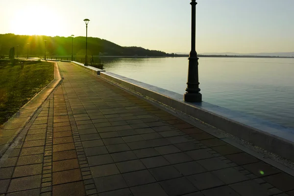 Golubac Serbia August 2019 Amazing Sunset Landscape Costal Street Danube — Stockfoto