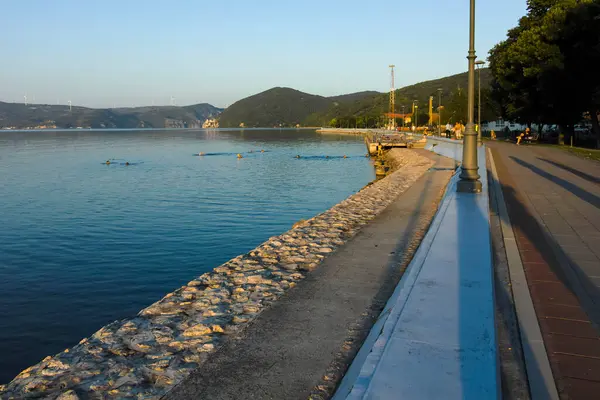 Golubac Serbia August 2019 Amazing Sunset Landscape Costal Street Danube — Stockfoto