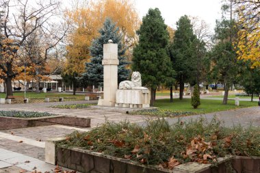 MONTANA, BULGARIA - 22 Kasım 2020: Bulgaristan 'ın Montana kentinin merkezindeki tipik bina ve cadde