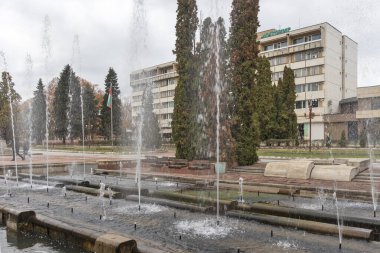 MONTANA, BULGARIA - 22 Kasım 2020: Bulgaristan 'ın Montana kentinin merkezindeki çeşme