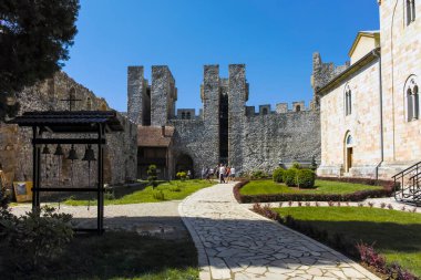 DESPOTOVAC, SERBIA - 11 Ağustos 2019: Manasija manastırı, Sumadija ve Batı Sırbistan 'daki ortaçağ binaları