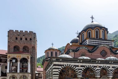RILA MONASTERY, BULGARIA - 24 Haziran 2021: Rila (Rila Manastırı), Kyustendil Bölgesi, Bulgaristan 'daki Saint Ivan (John) Manastırı' nın iç manzarası