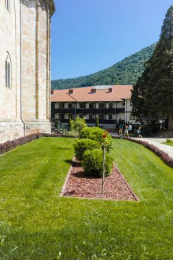 DESPOTOVAC, SERBIA - 11 Ağustos 2019: Manasija manastırı, Sumadija ve Batı Sırbistan 'daki ortaçağ binaları